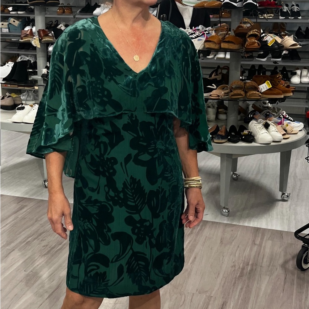 Trina Turk Green velvet like dress. Shorter length. Gorgeous!